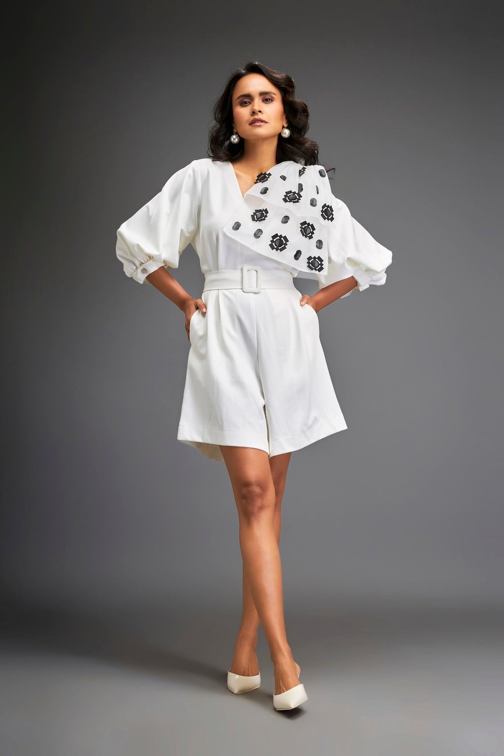 Playsuit with Applique Work on the Shoulder