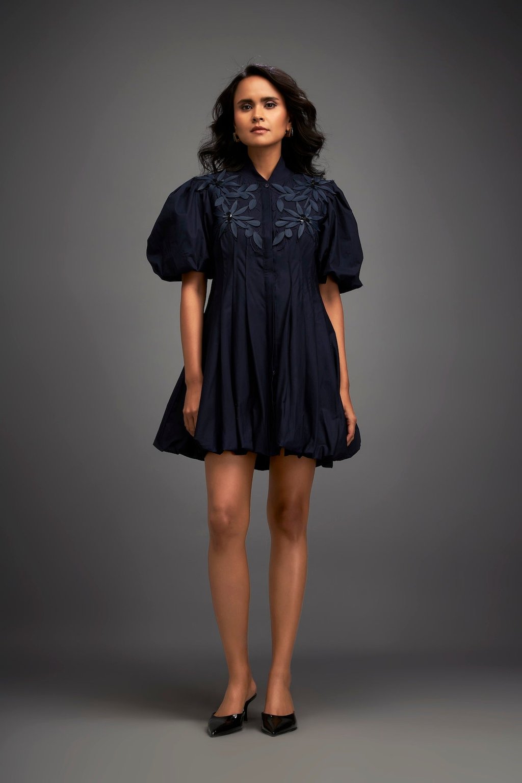 Structured Mini Dress with Puff Sleeves