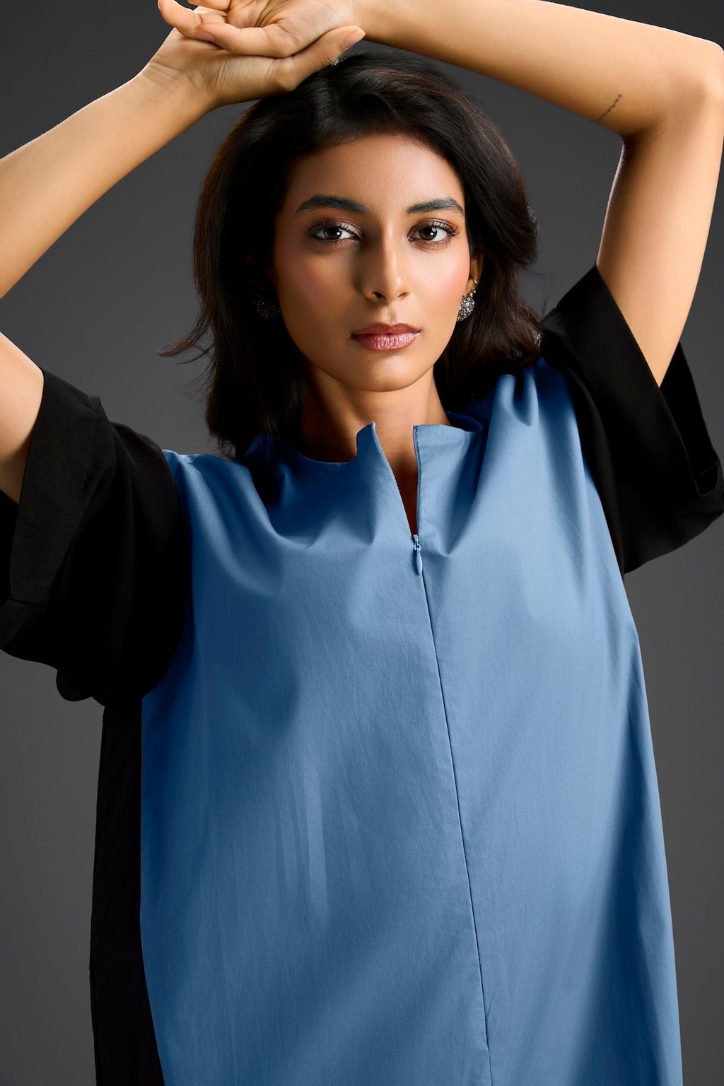 Blue Metallic Colorblock Jumpsuit