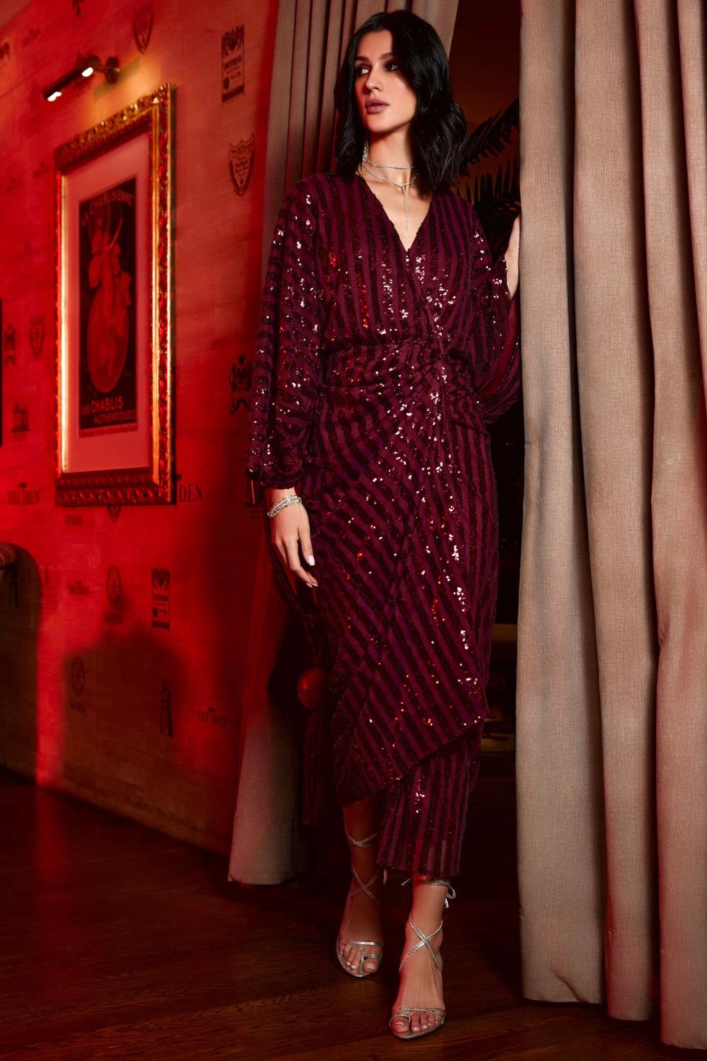 Draped Sequin Maxi Dress