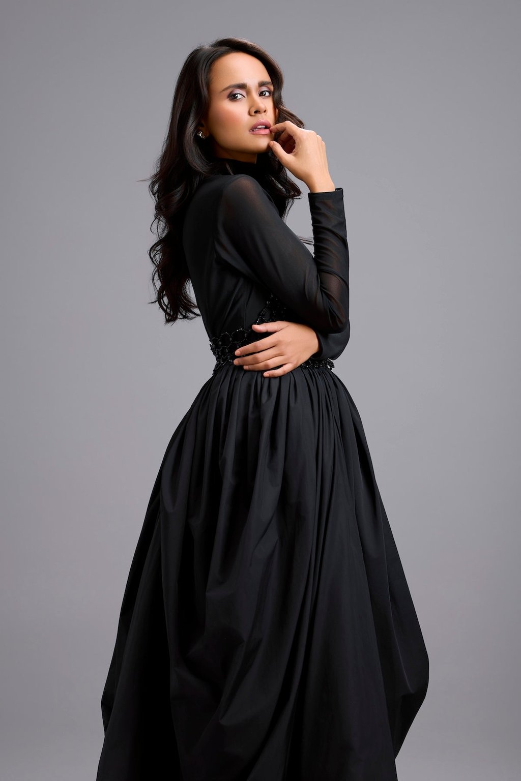 Beaded Sheer Bodice Dress