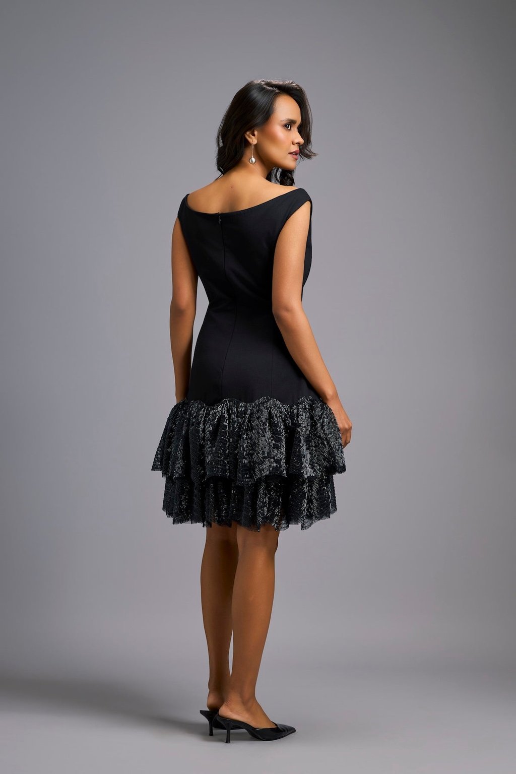 Off-Shoulder Dress with Shimmer Ruffles