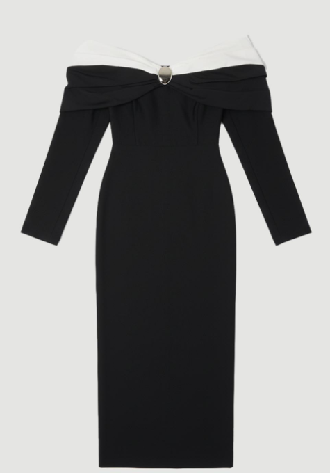 Taffeta Bardot Figure Form Maxi Dress