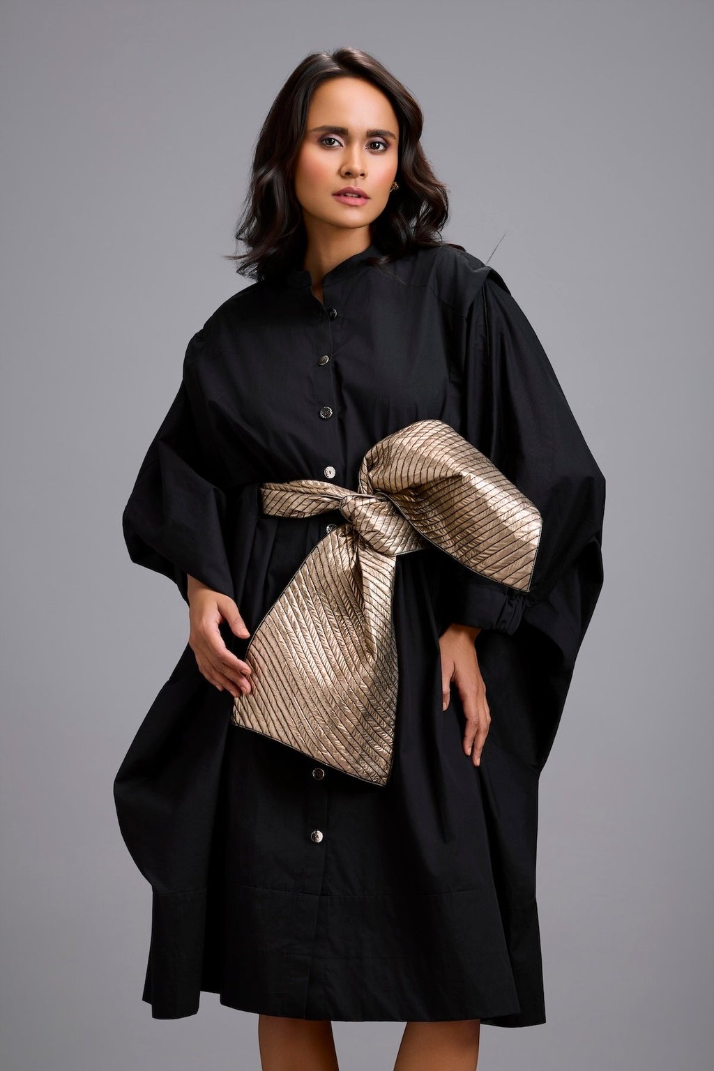Button-Down Midi Dress with Bow Belt