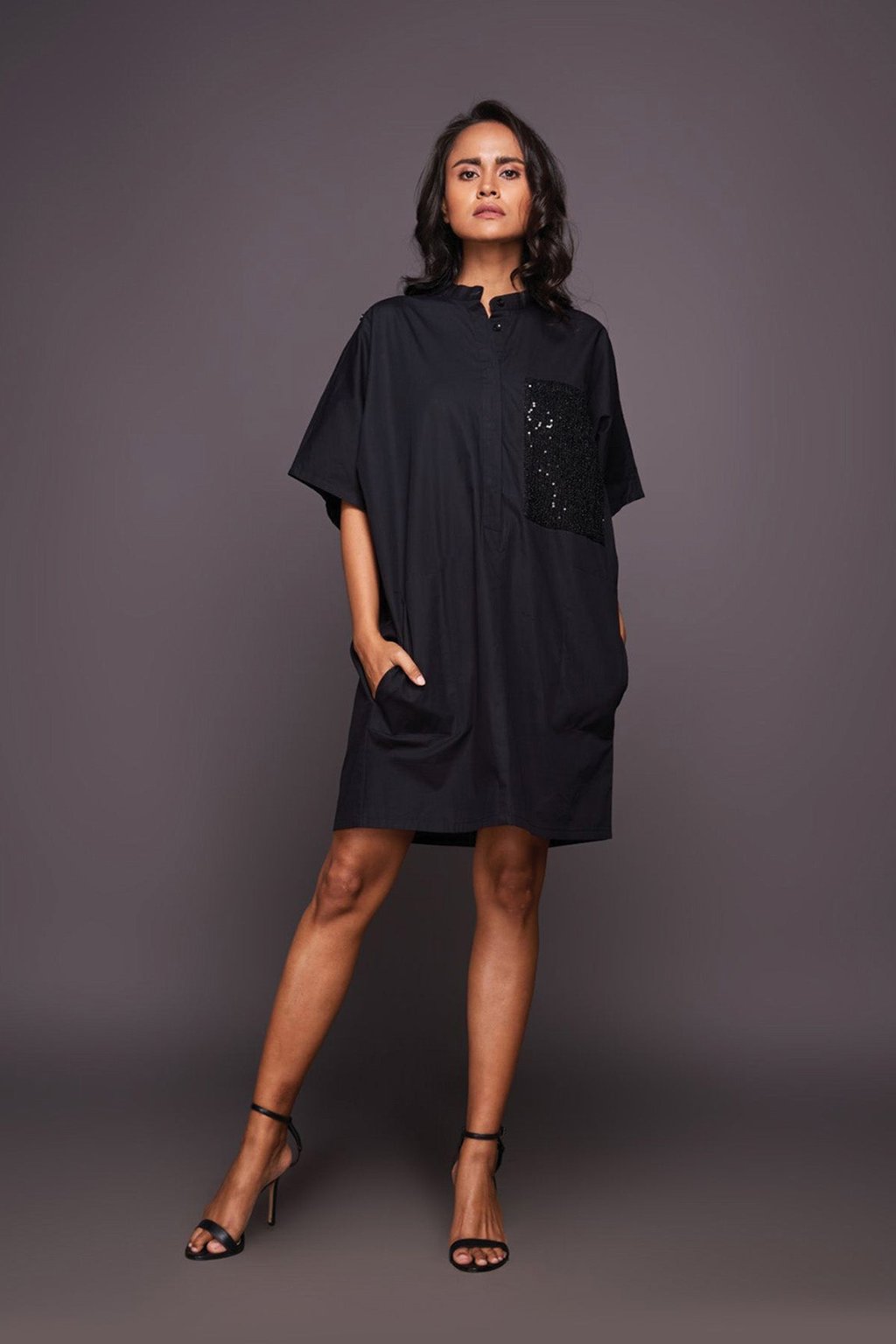 Shirt Dress with Sequin Patch Pocket