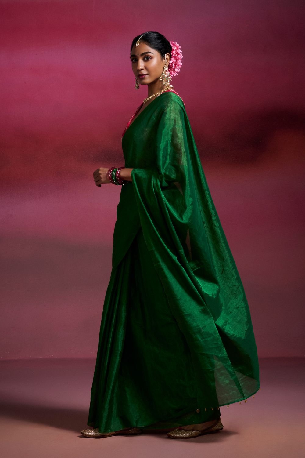 Emerald Green Handwoven Tissue Saree
