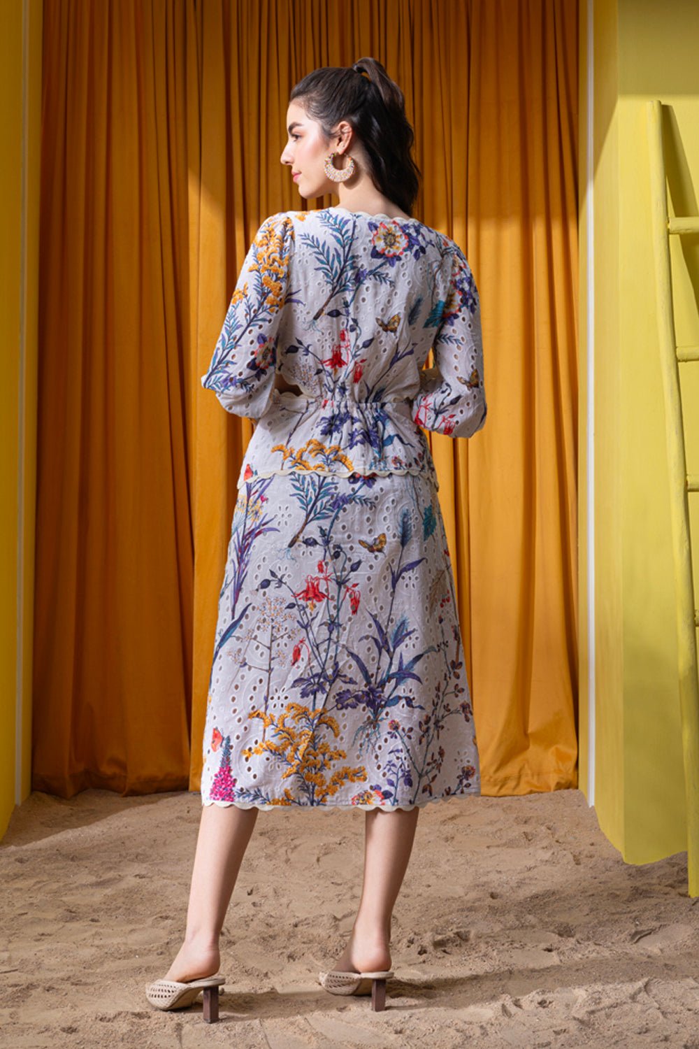Summertime Printed Broderie Midi Dress