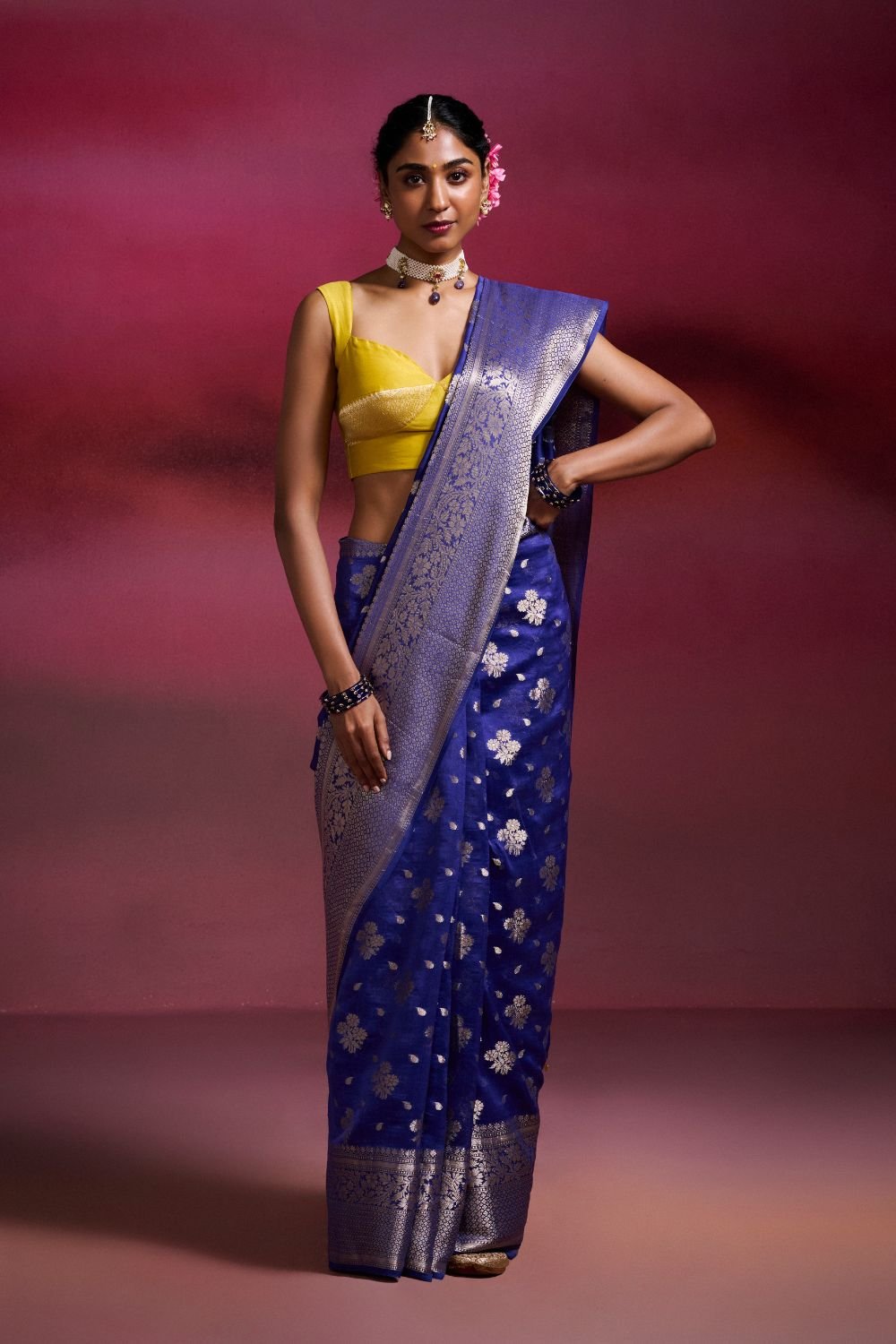 Ink Blue Banarasi Silk Cotton Saree