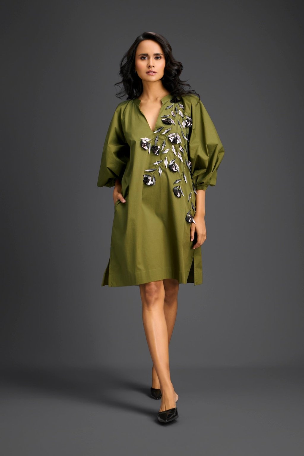 Rust Metallic Floral Embroidered Dress