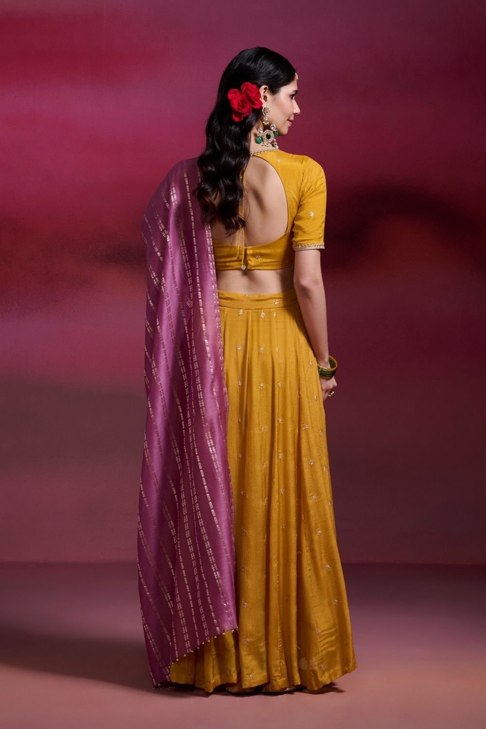 Kalindi Mustard Embroidered Viscose Lehenga Set