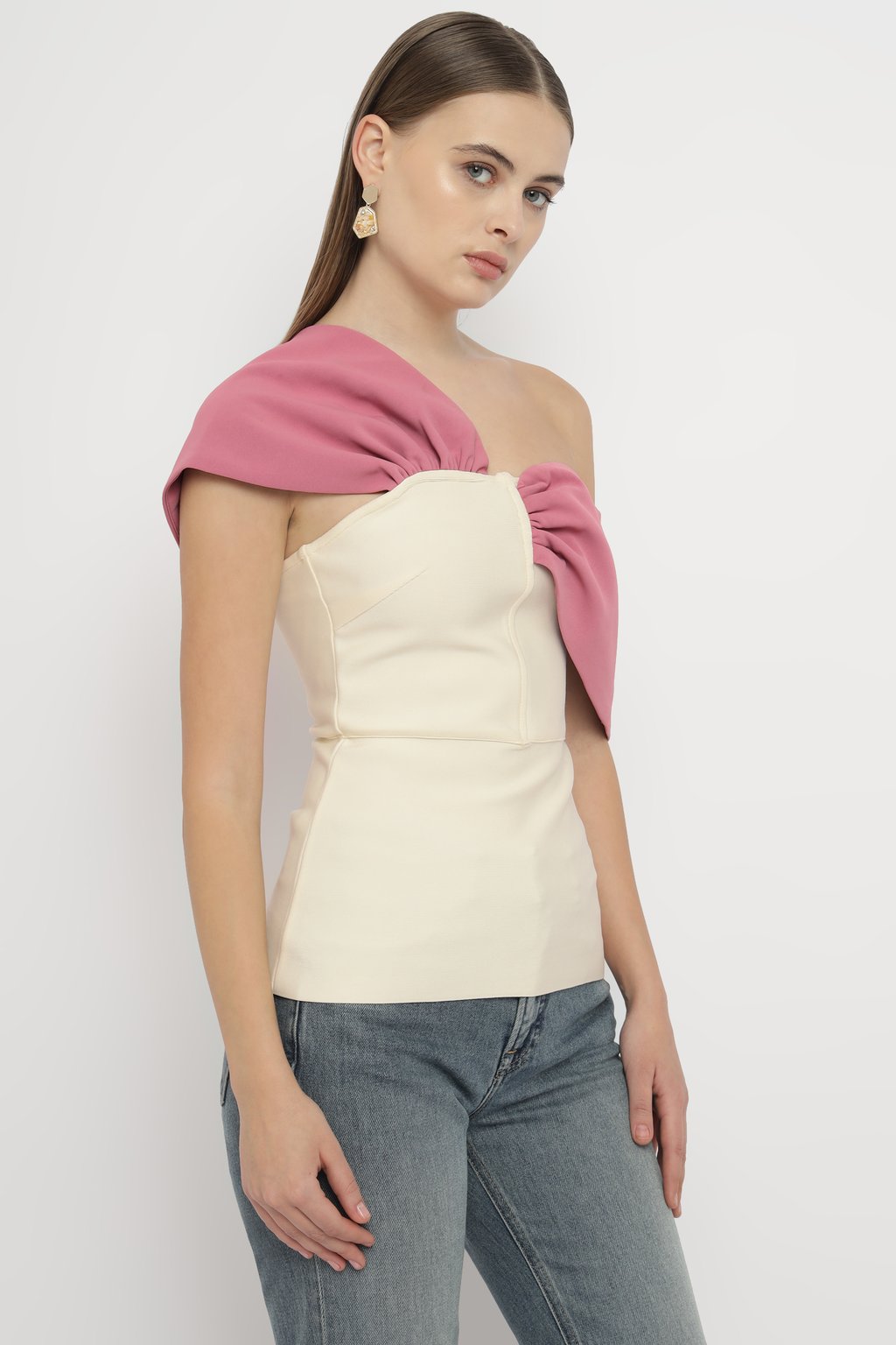 Figure Form Bandage Knit Asymmetric Strap Top