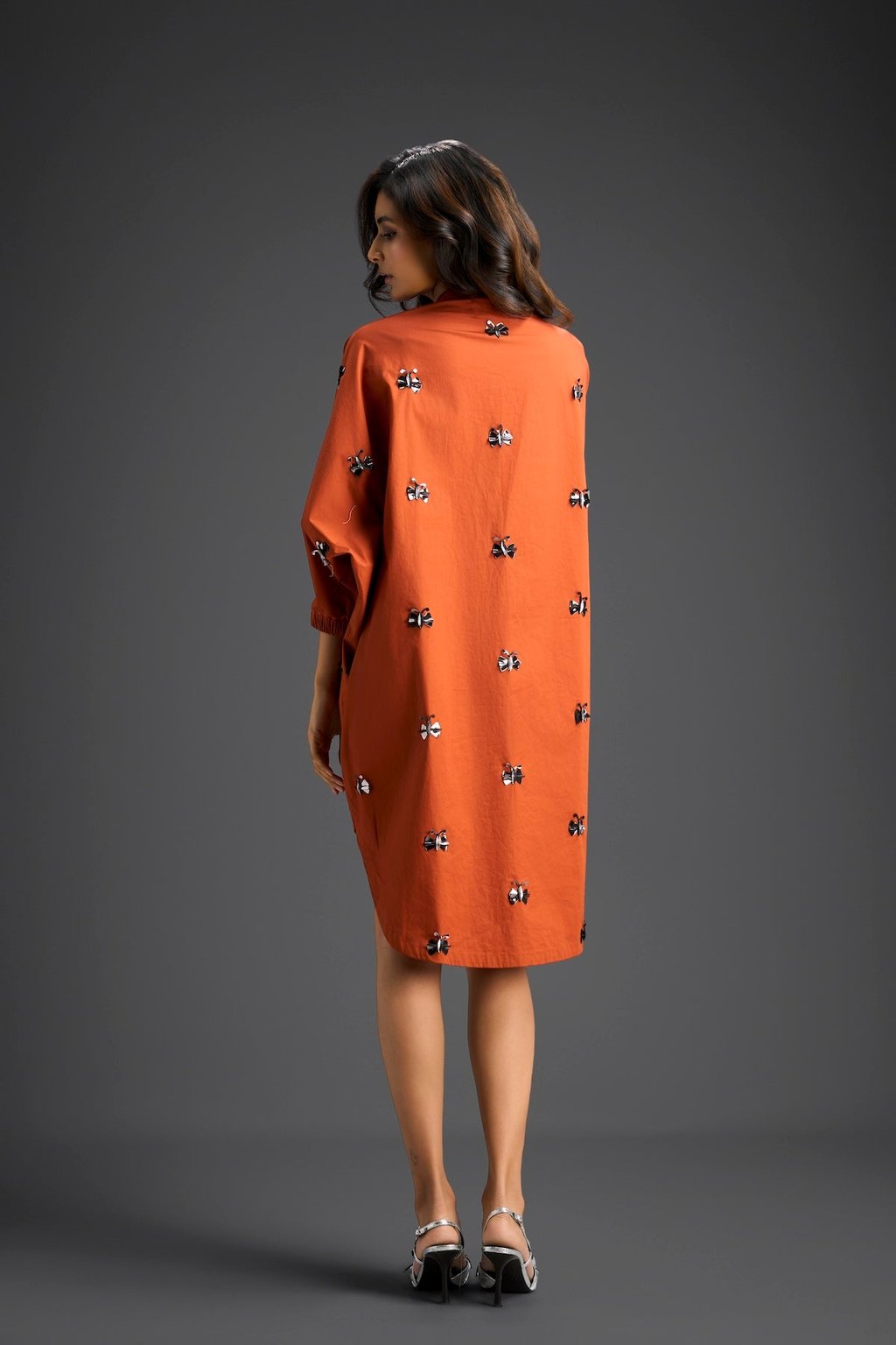 Rust Oversized Shirt Dress with Butterfly Motifs
