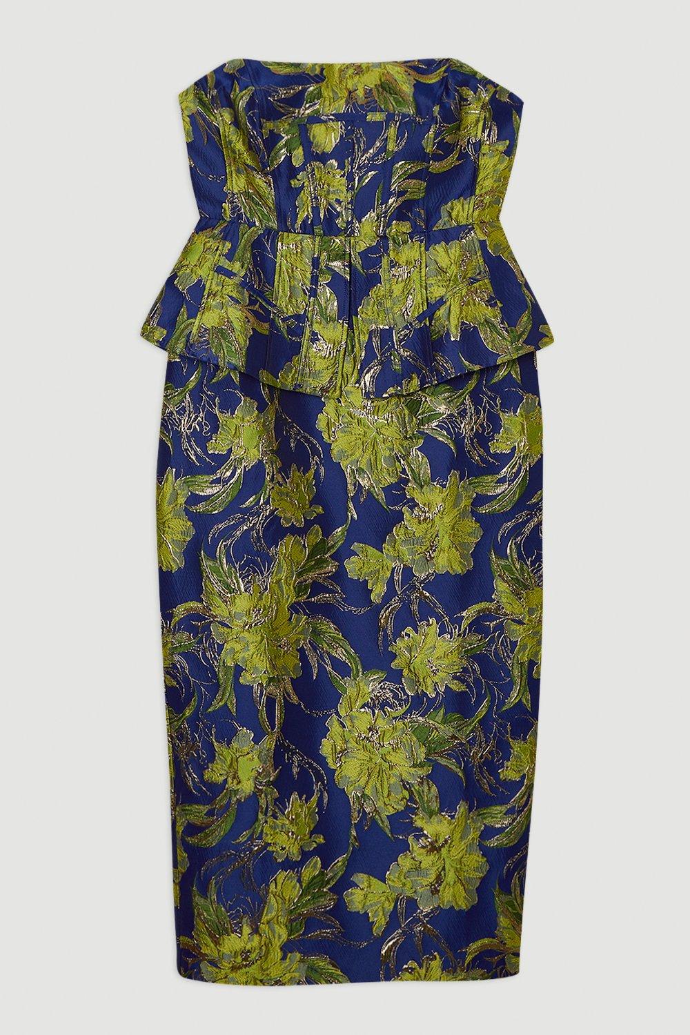 Floral Jacquard Tailored Midi Pencil Dress