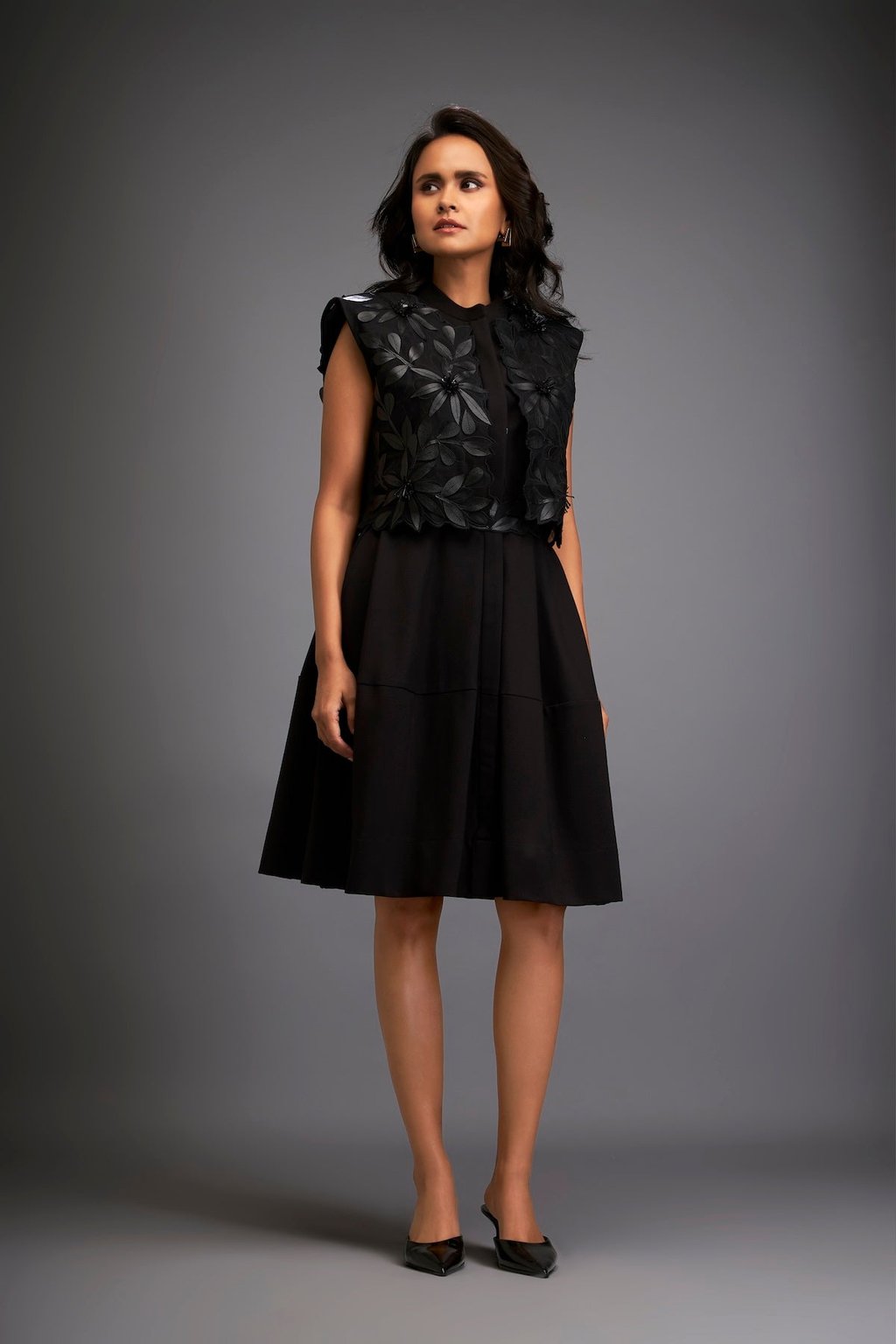 Dress with Textured Floral Embroidery