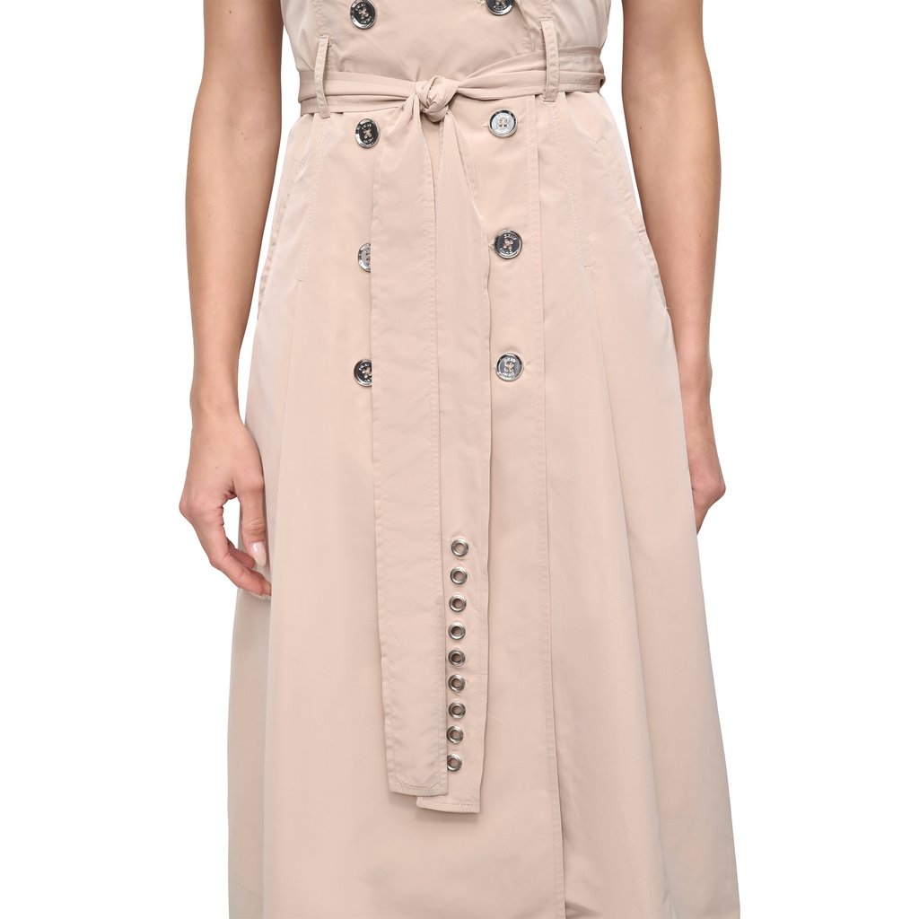 Sleeveless Tech Cotton Belted Midi Dress