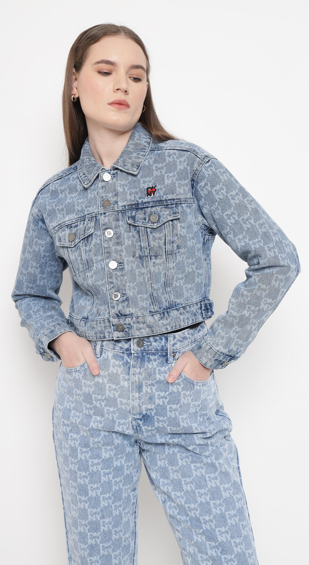 Denim Jacket with Allover Logo