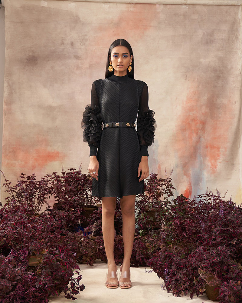 Flower Sleeves Pleat Dress