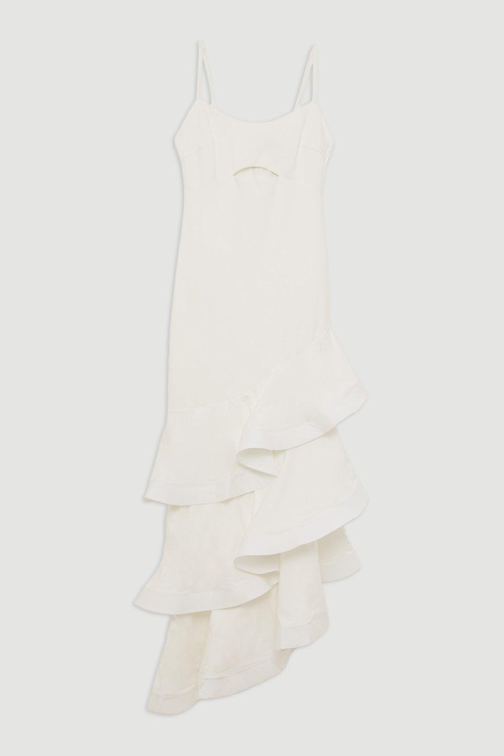 Cotton Ponte Jersey Ruffle Hem Maxi Dress