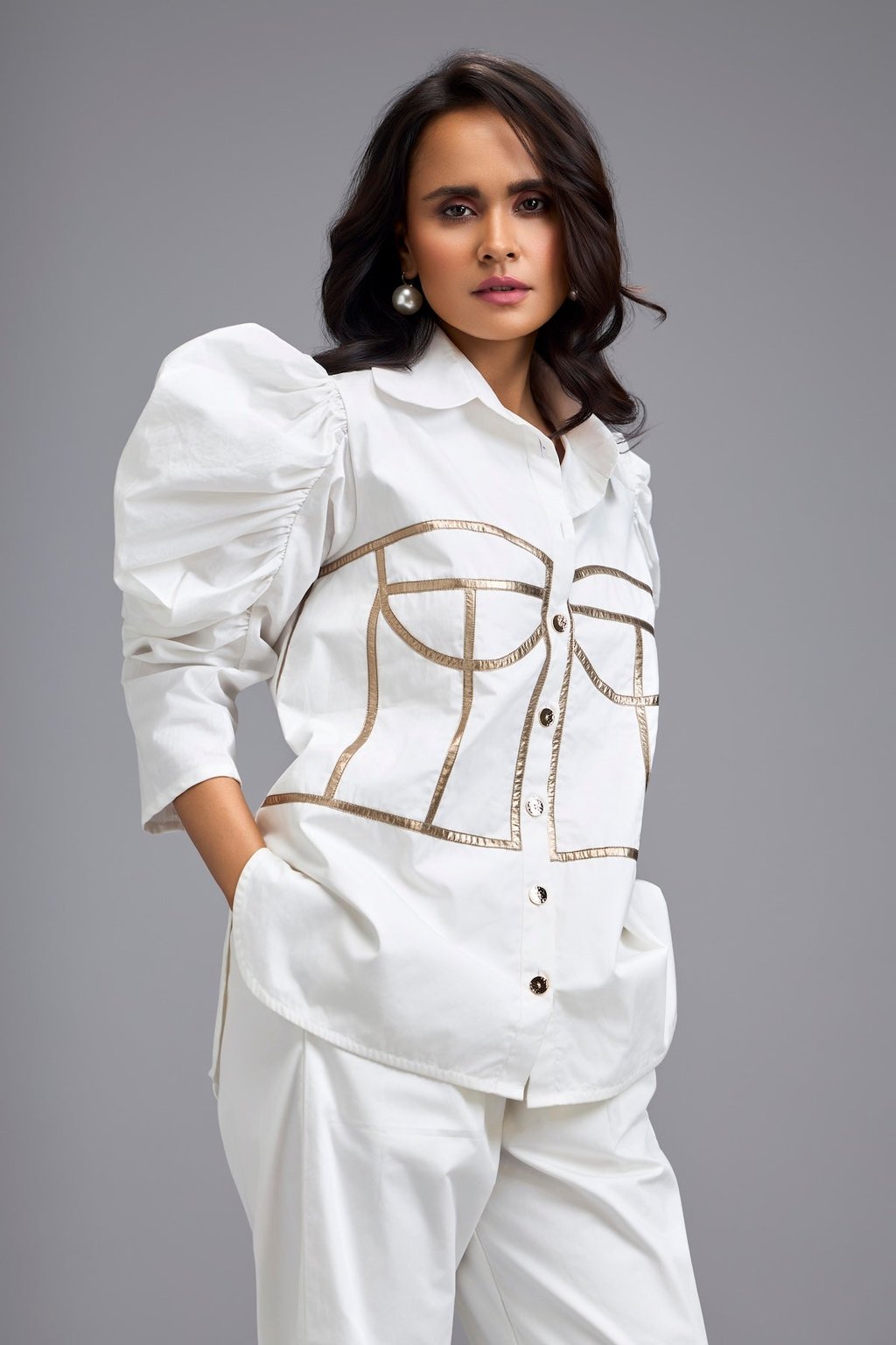 White Puff-Sleeve Corset Co-Ord Set