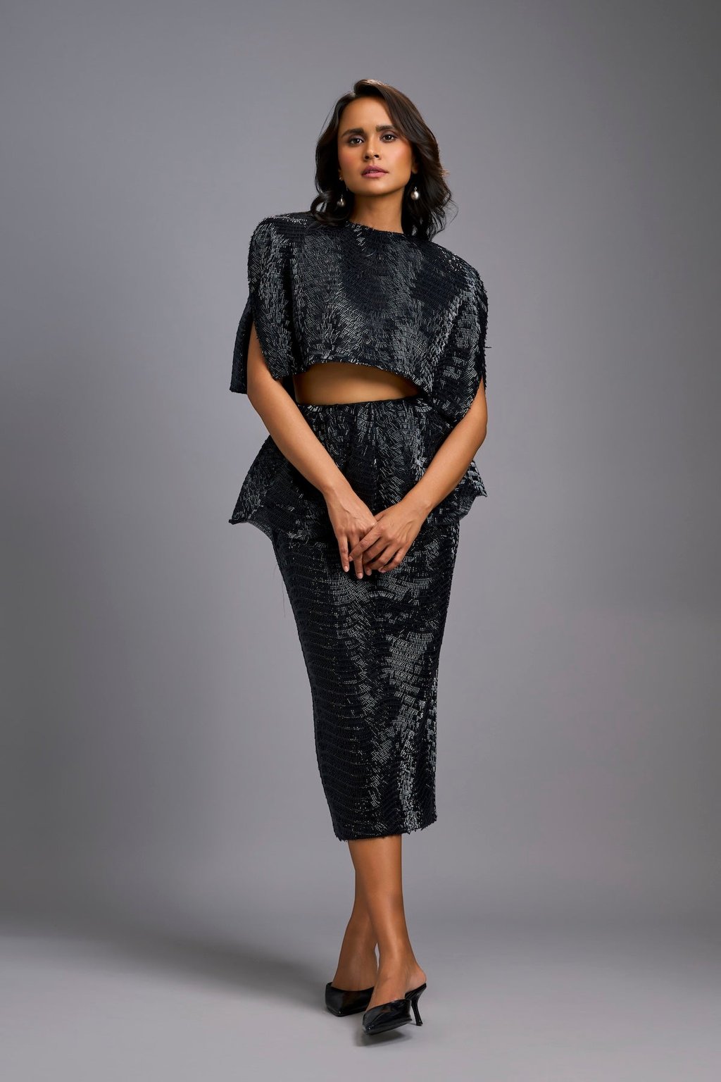 Shimmer Embroidered Midi Skirt