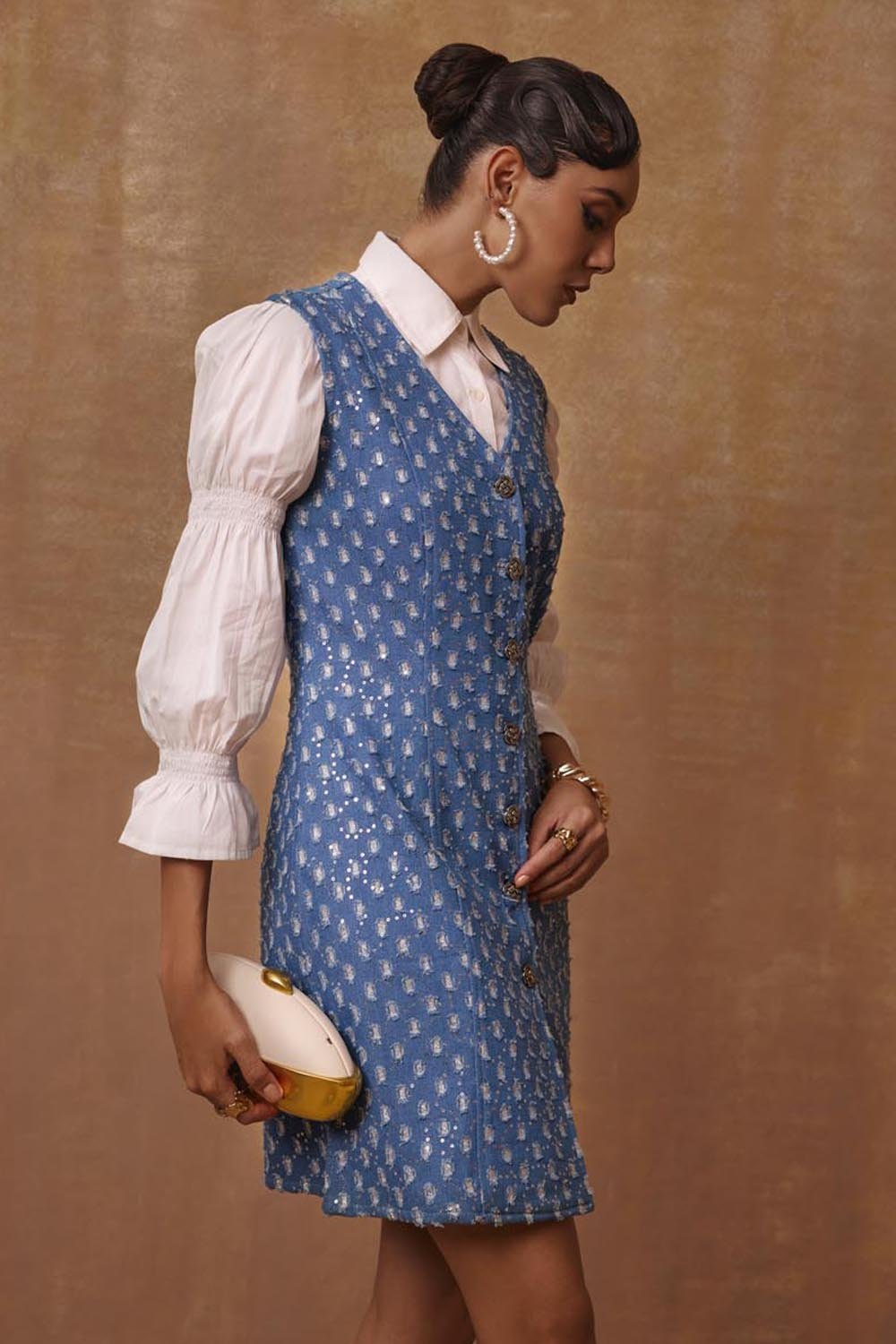 Mettalic Denim Waistcoat Dress