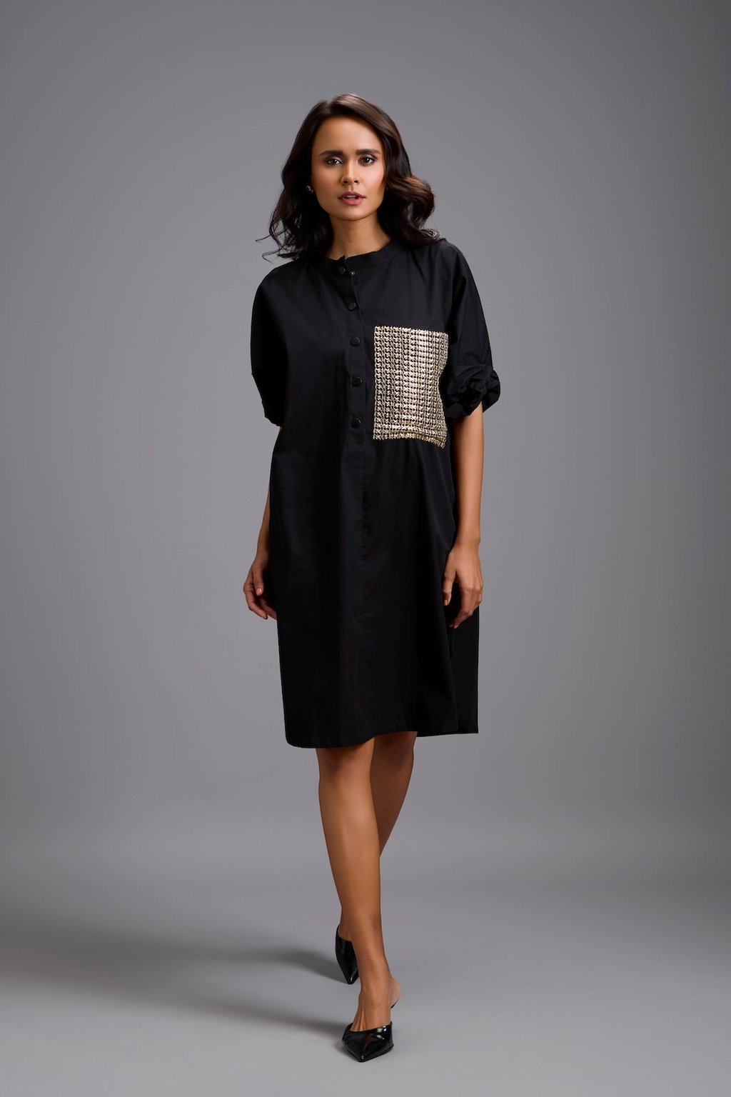 Oversized Shirt Dress with Ruched Sleeves