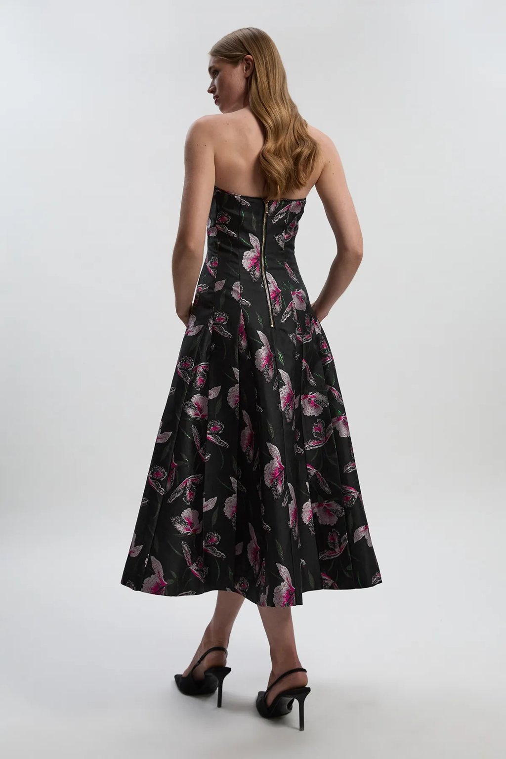Jacquard Bandeau Full Skirted Midi Dress