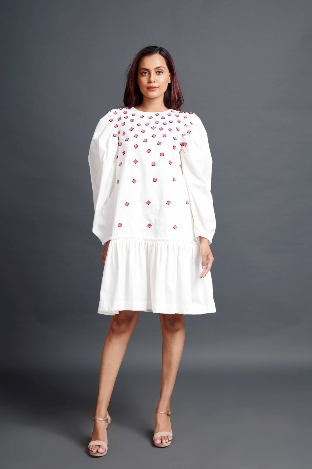Short Backless Dress with Embroidery