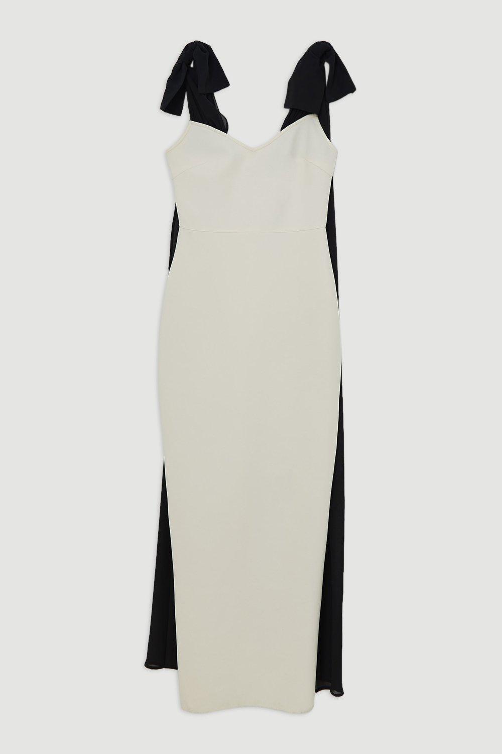 Bandage Figure Form Knit Midaxi Dress with Chiffon Cape