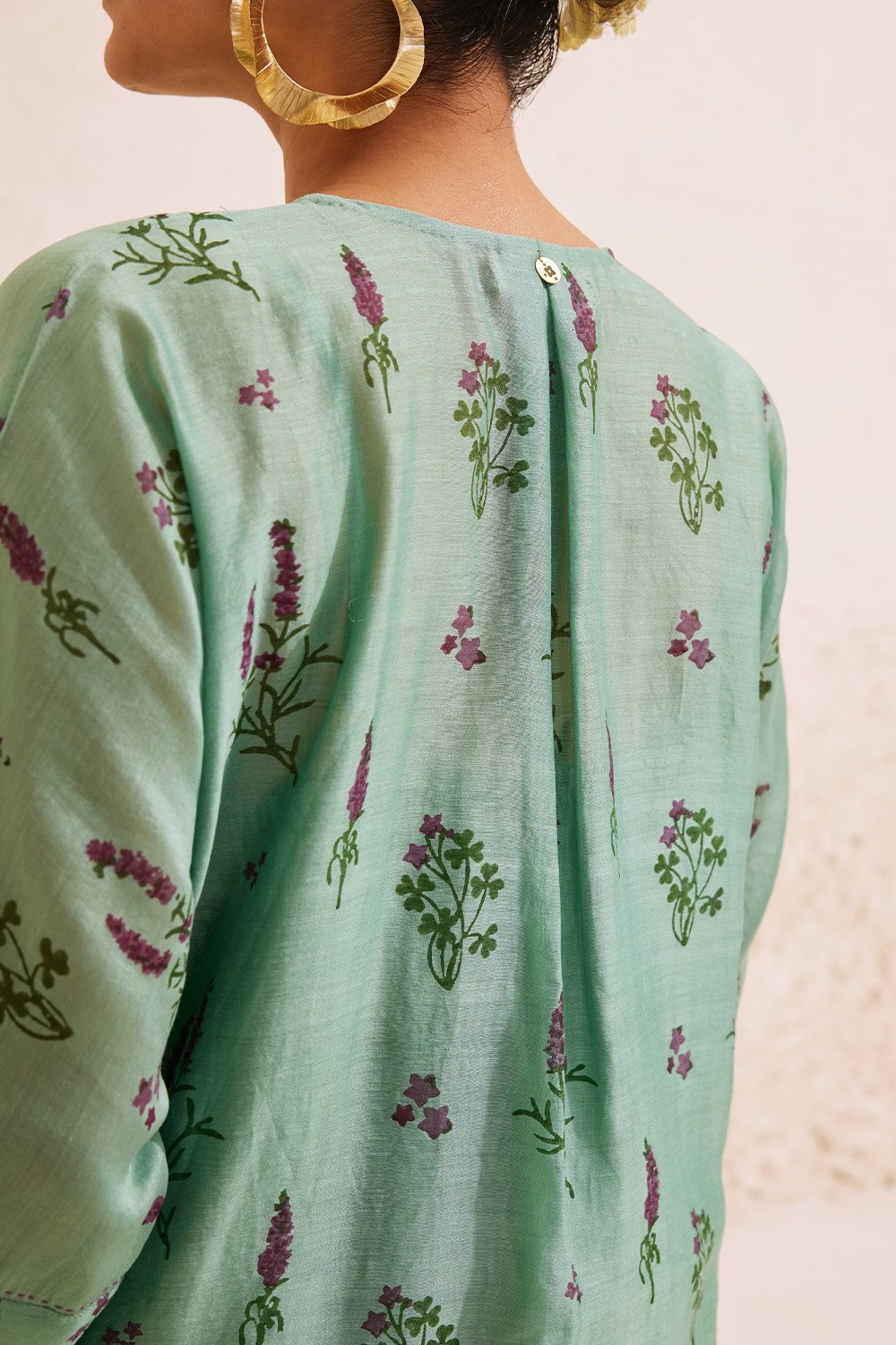 Teal Chanderi Hand Block Floral Kurta Set
