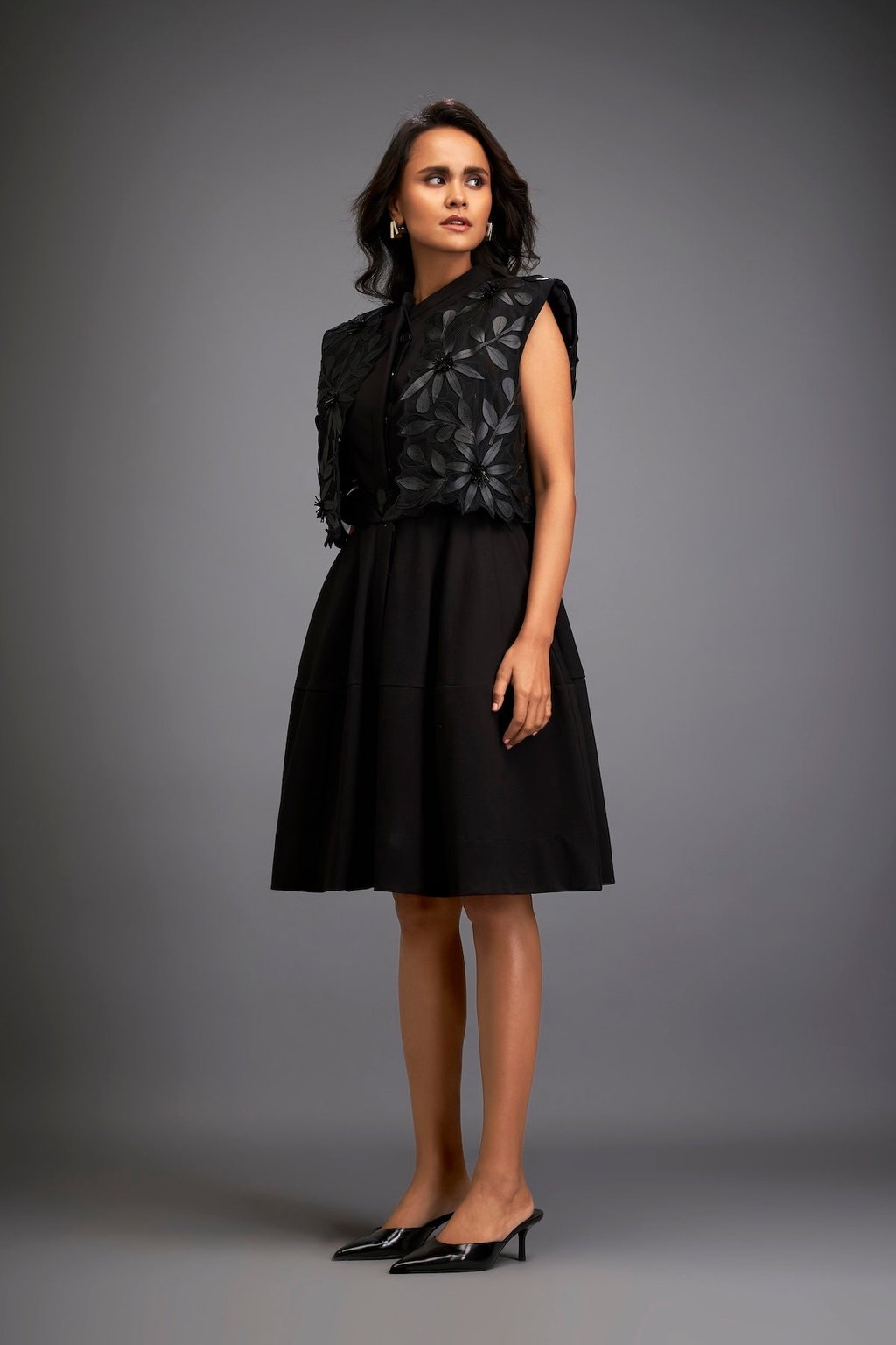 Dress with Textured Floral Embroidery