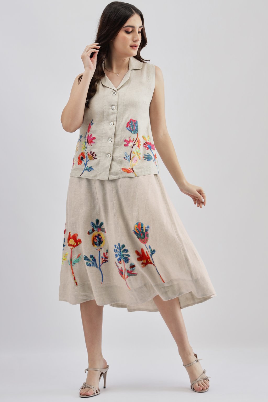 Beige Emb Skirt