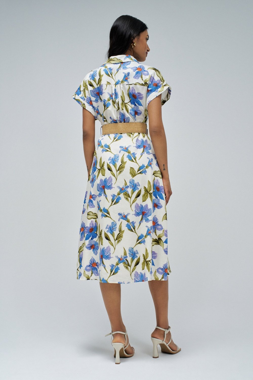 Linen Shirt Dress W/Front Buttoned Belt