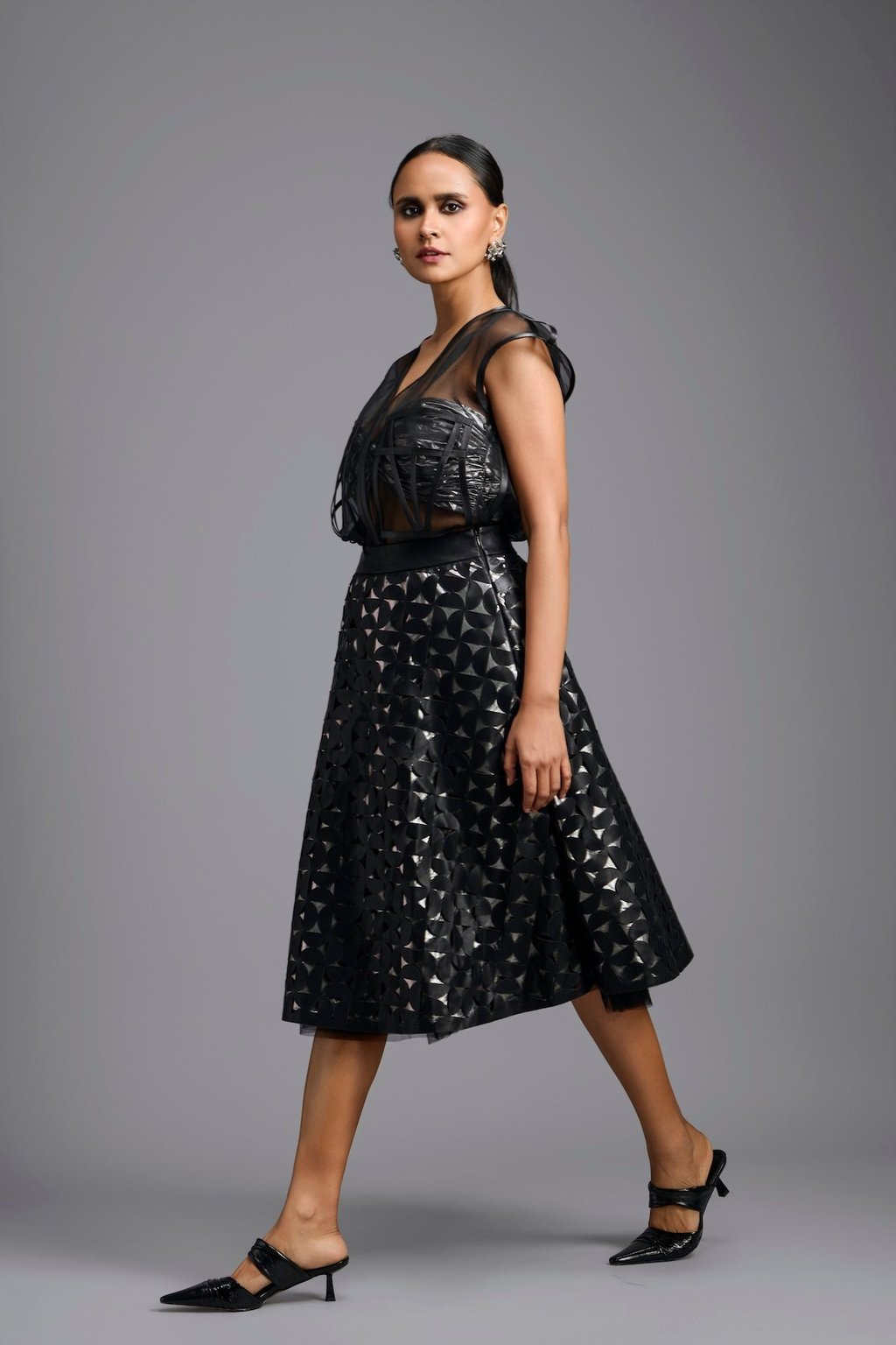 Geometric Cutwork Midi Skirt