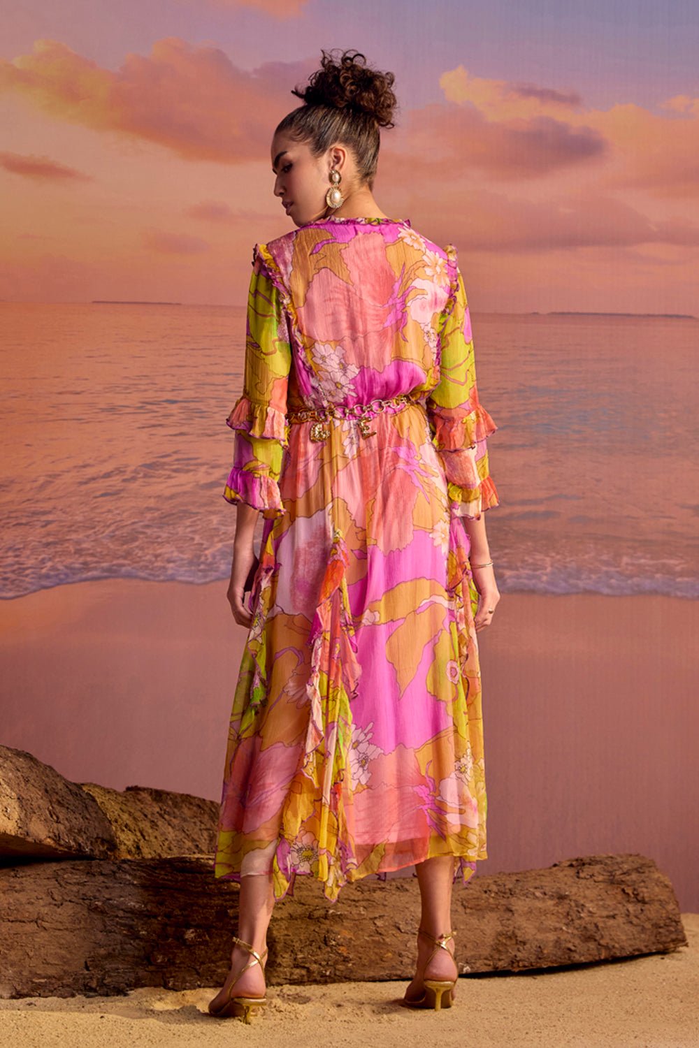 Ruffled Printed Midi Dress