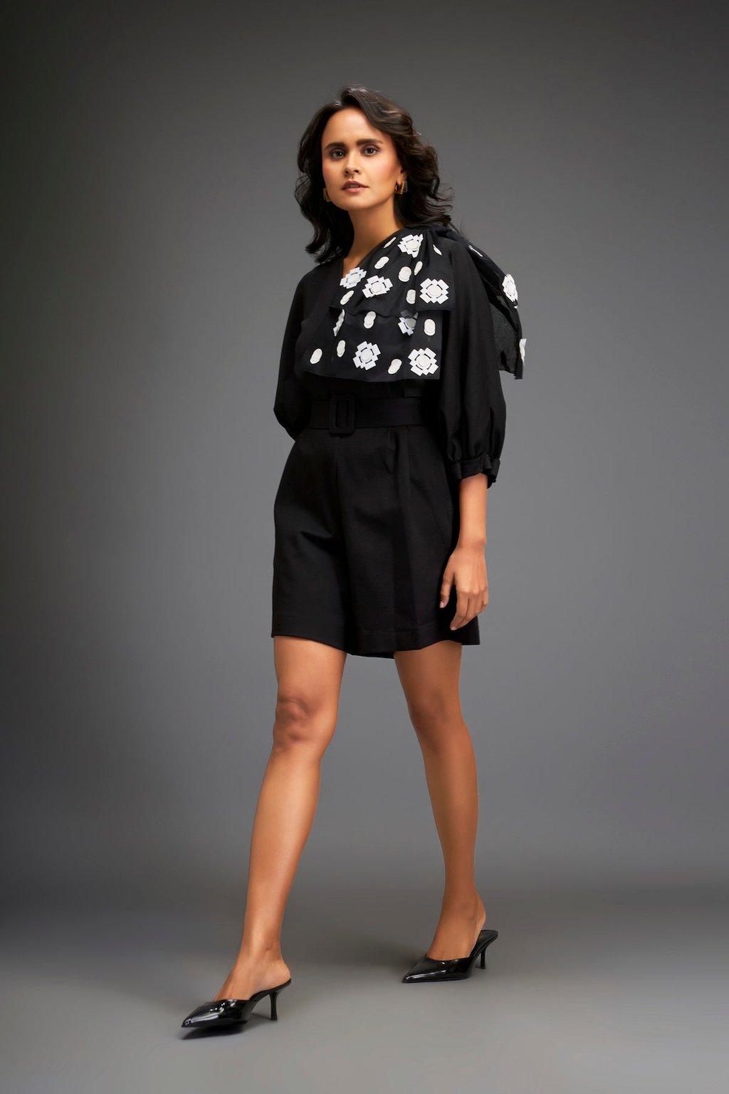 Playsuit with Applique Work on the Shoulder