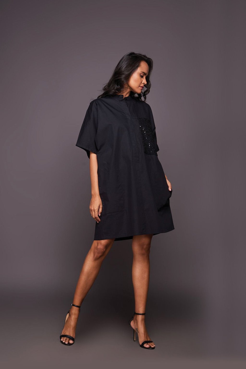 Shirt Dress with Sequin Patch Pocket