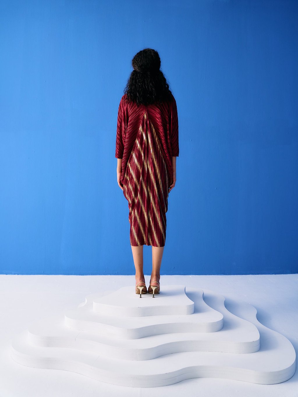 Two Tone Metallic Drape Dress