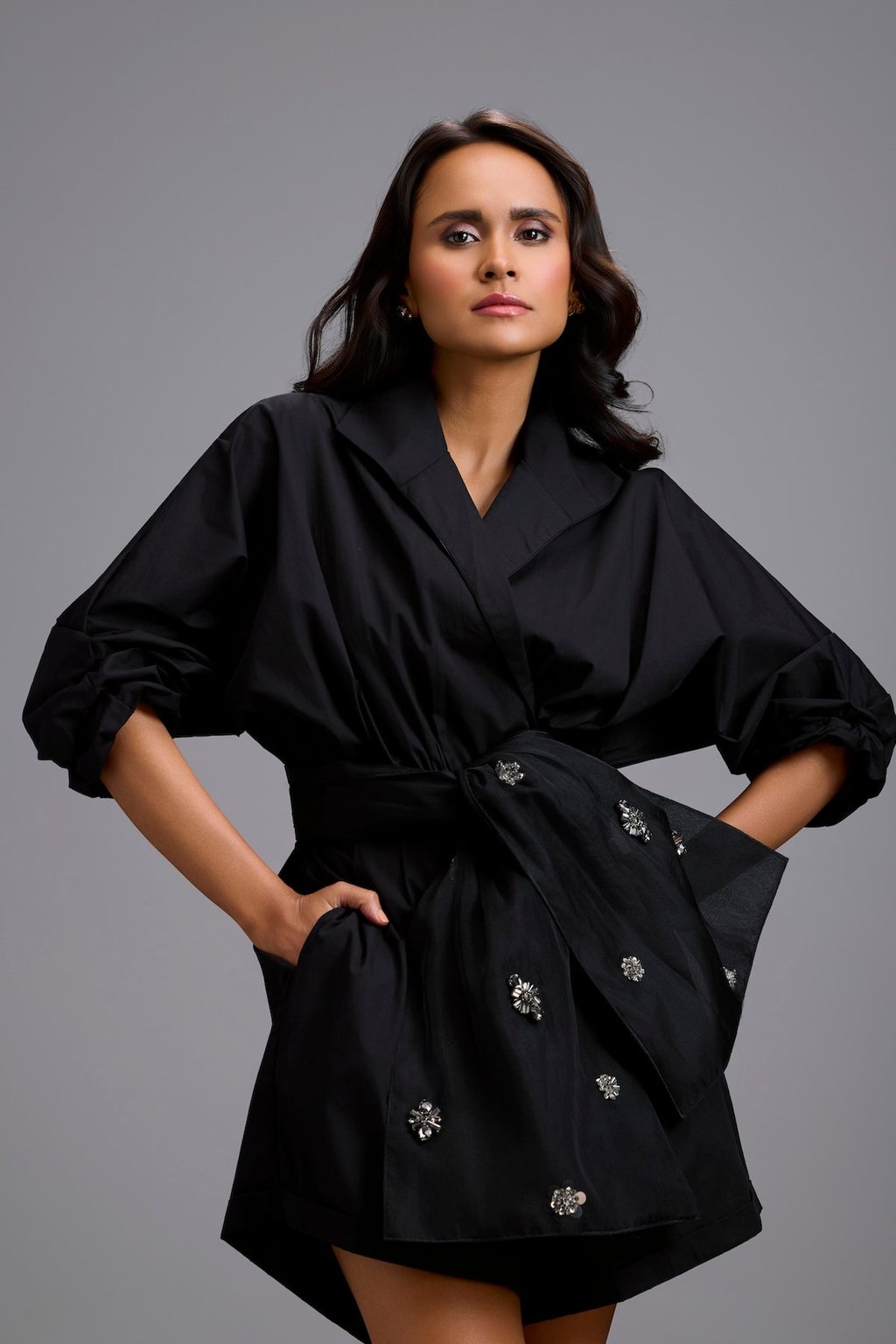Playsuit With Crystal-Embellished Bow