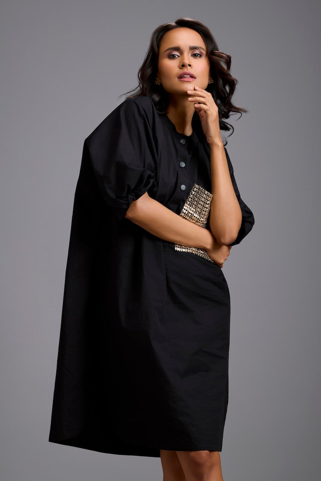 Oversized Shirt Dress with Ruched Sleeves