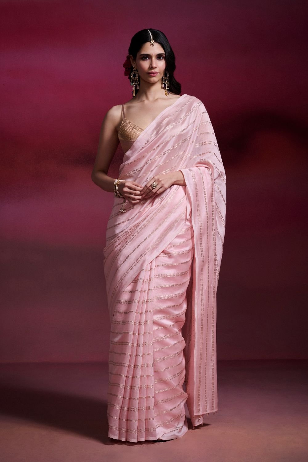 Baby Pink Banarasi Silk Cotton Brocade Saree
