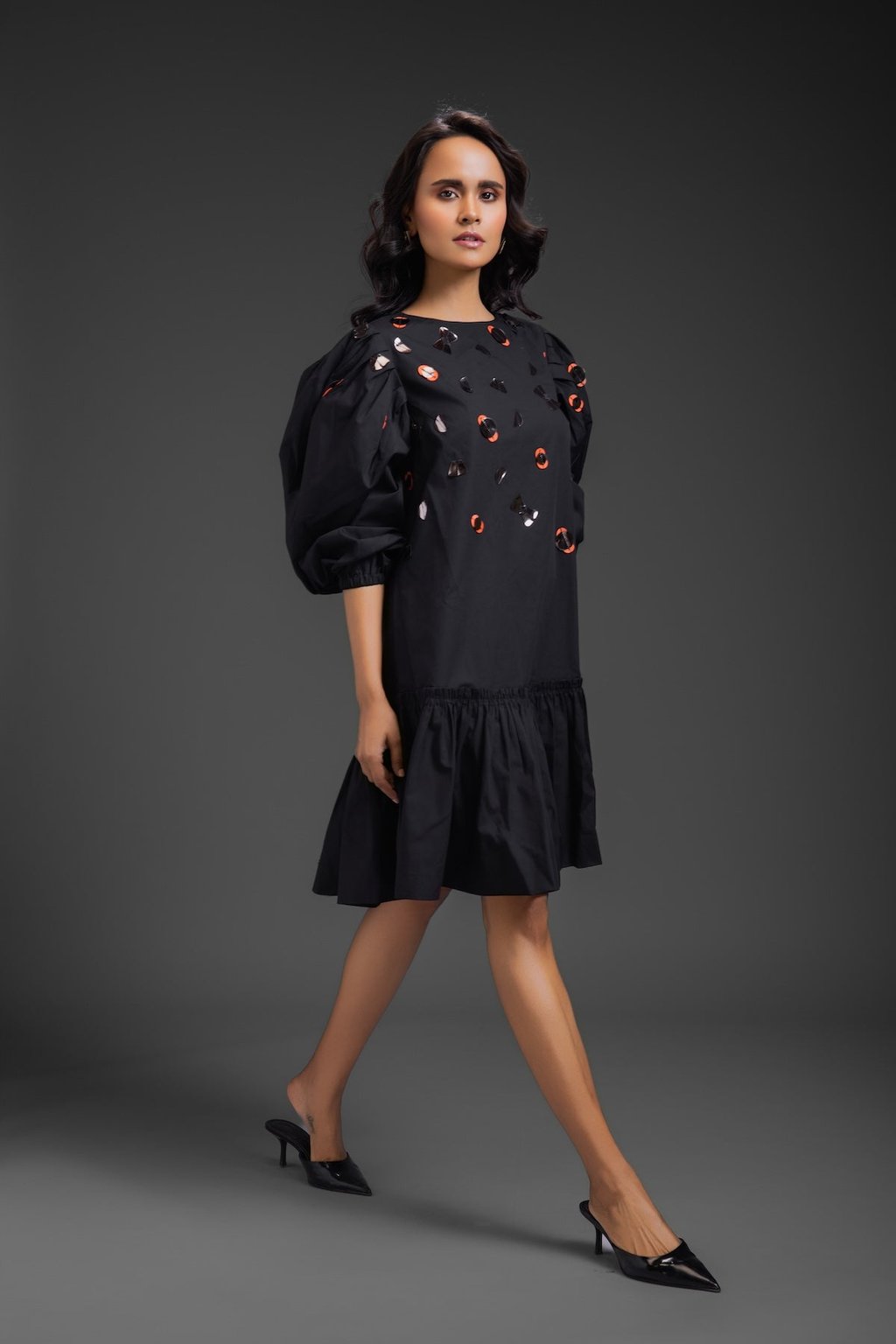 Cotton Dress with Neon Metallic Detailing
