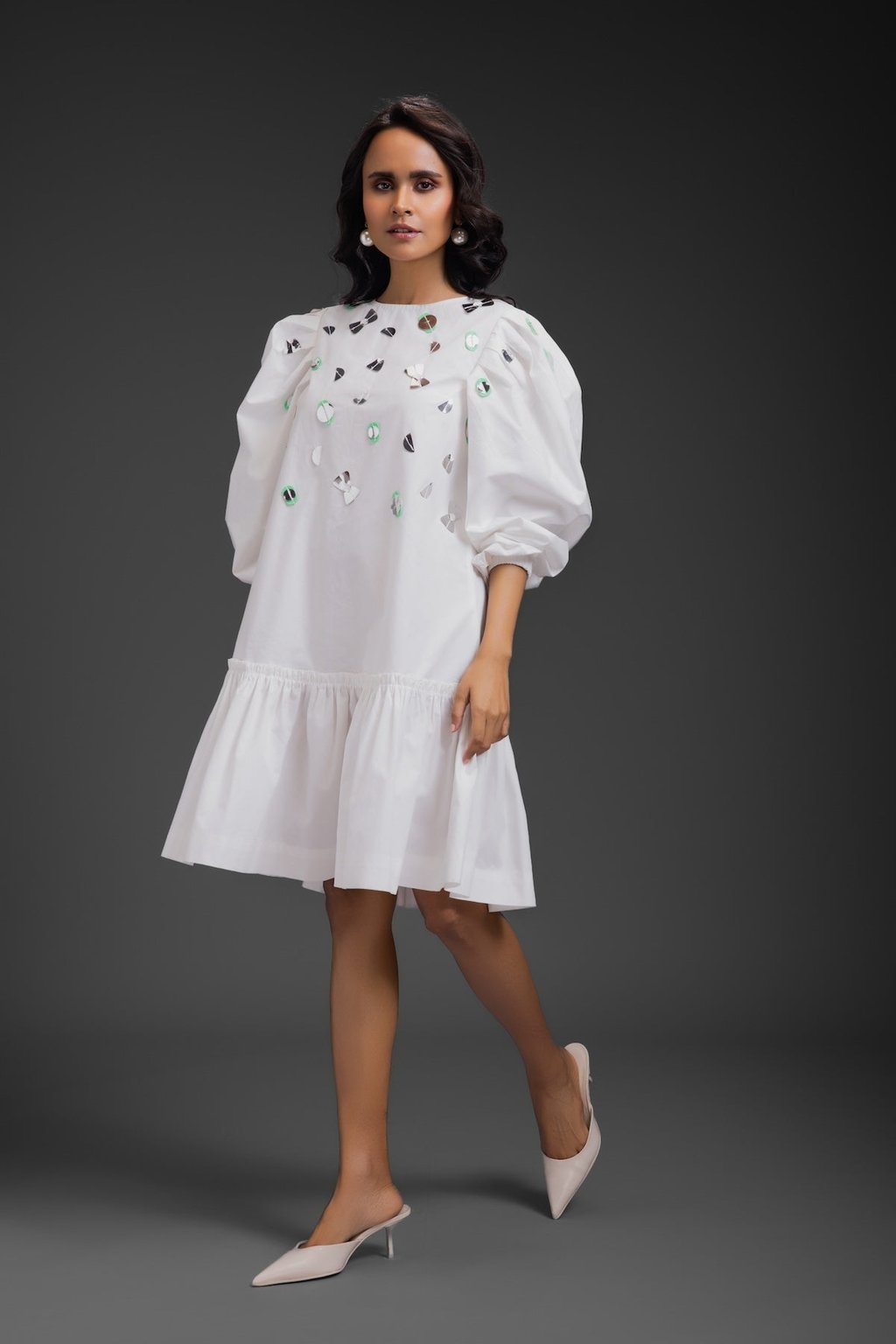 Cotton Dress with Neon Metallic Detailing