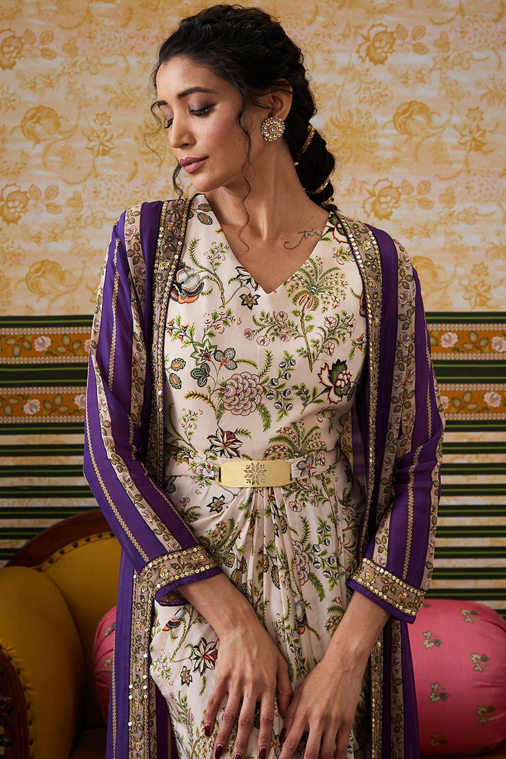 Mehr Drape Dress with Printed Jacket with Belt