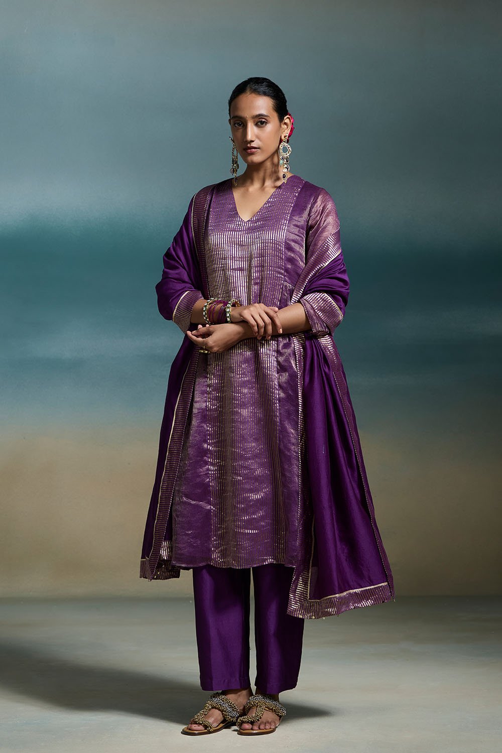 Chahak Chanderi Purple Kurta Sets