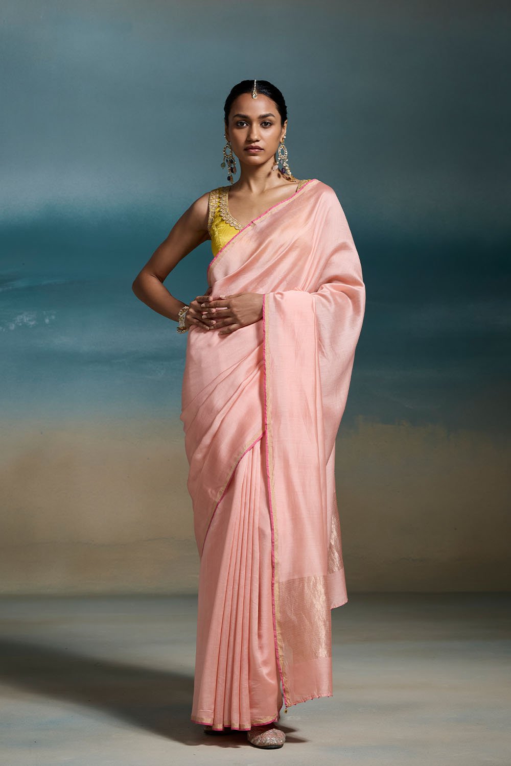Dhriti Chanderi Peach Sarees