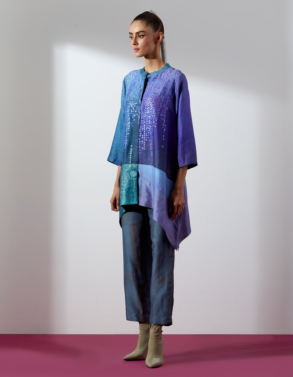 Glint Green & Purple Shirt Paired with Pants