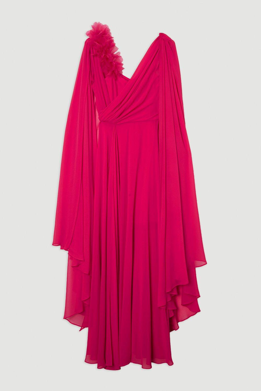 Georgette Pleated Bustier Cape Back Woven Maxi Dress