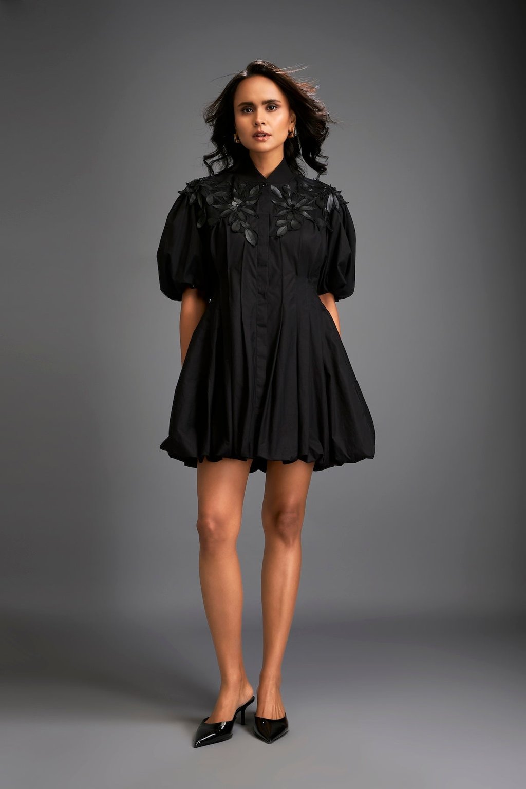 Structured Mini Dress with Puff Sleeves