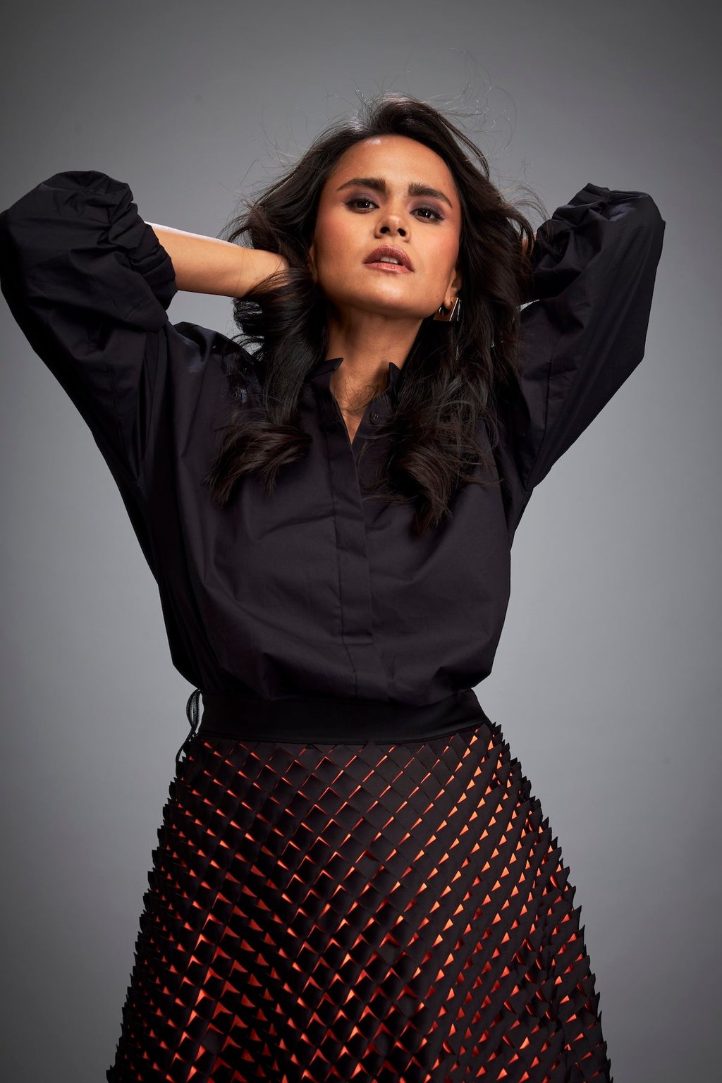 A-Line Skirt with 3d Geometric Pattern